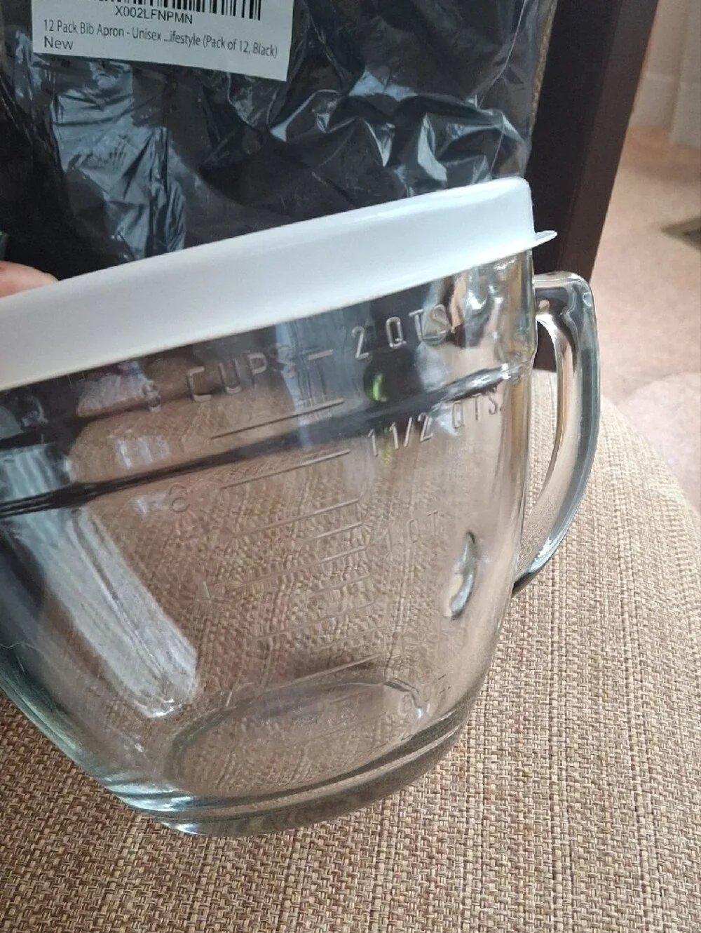 Black Kitchen Apron Set with Clear Glass Mixing Bowl